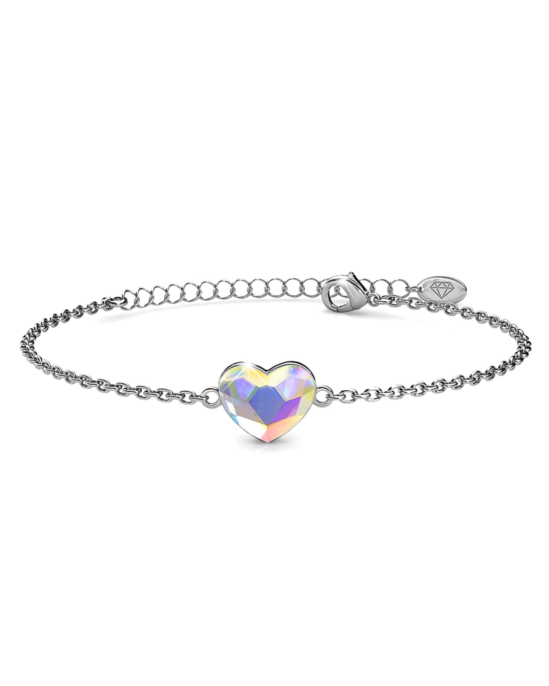 White Gold AB Heart Shaped Bracelet Embellished with Aurora Borealis SWAROVSKI® Crystal