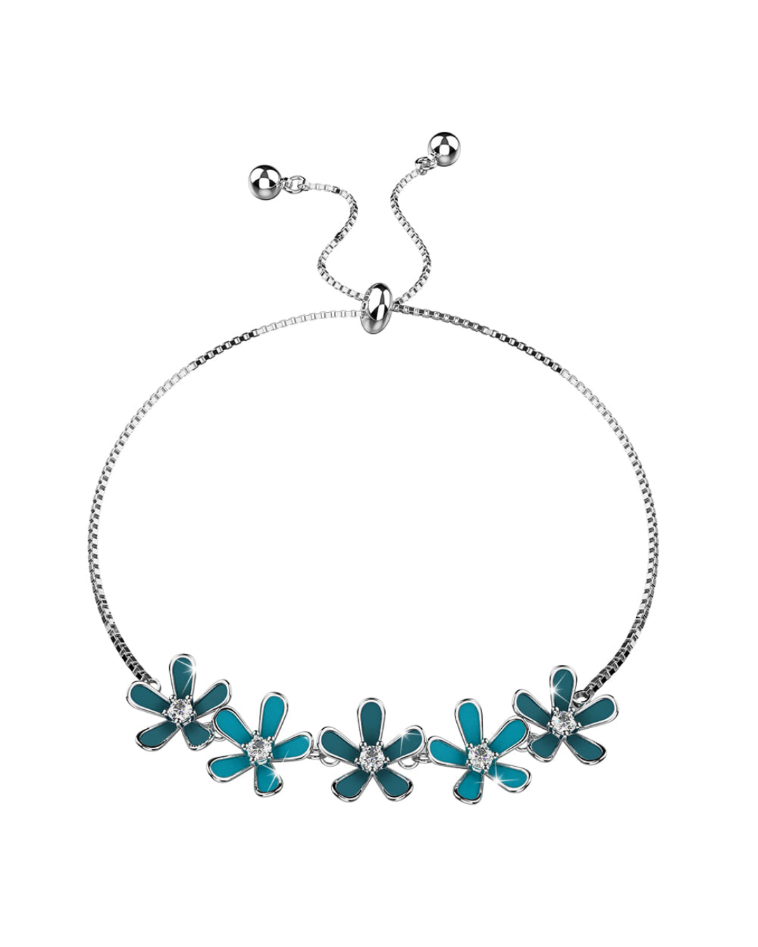 Petalia Turquoise Blue Bracelet Featured  SWAROVSKI® Crystals in White Gold