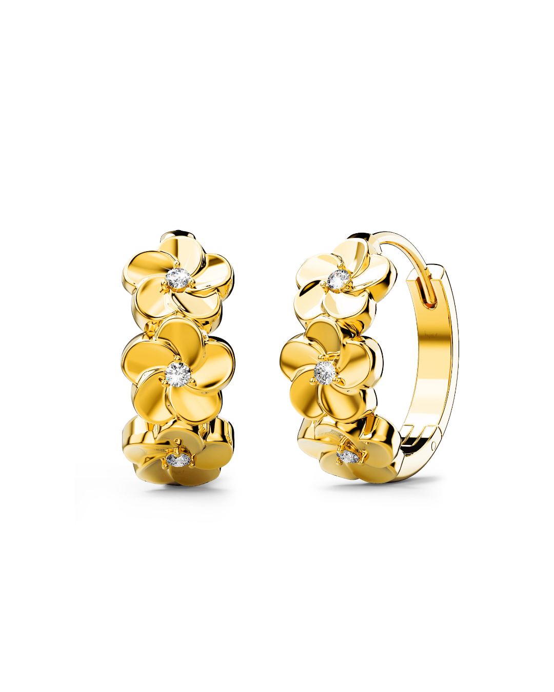 Floral Trio Huggie Earrings Embellished in SWAROVSKI® Crystals in Yellow Gold