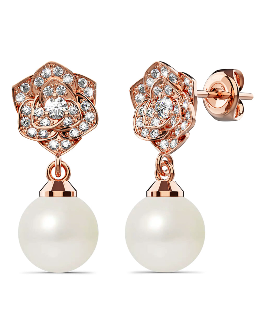 Flower Blush Earrings Embellished with SWAROVSKI® Pearls in Rose Gold