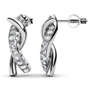 Intertwined White Gold Stud Earrings Embellished with SWAROVSKI® crystals