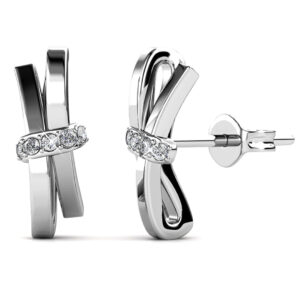 White Gold Tied Up Stud Earrings Embellished with SWAROVSKI® crystals