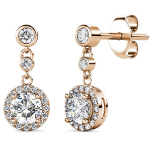 Lavish Champagne Gold Modern Drop Earrings Embellished With SWAROVSKI® Crystals