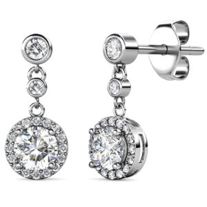 Lavish White Gold Modern Drop Earrings Embellished With SWAROVSKI® crystals