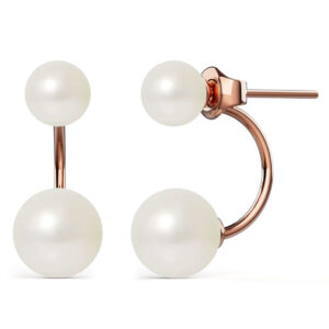 Rose Gold Duo Pearl Stud Earrings Embellished with SWAROVSKI® crystals Pearl