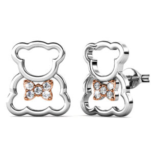 Teddy Bear with Ribbon Dual Tone Stud Earrings Embellished With SWAROVSKI® crystals