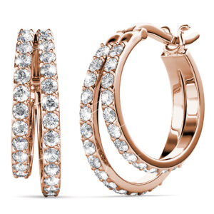 Rose Gold Double Link Hoop Earrings Embellished with SWAROVSKI® Crystals
