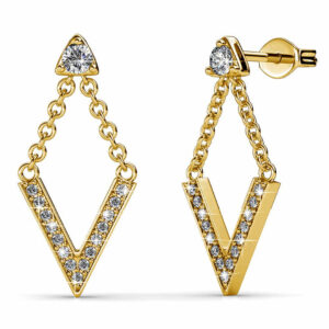 Luxury V Shaped Stud Earrings in White Gold Embellished With SWAROVSKI® Crystals in Gold