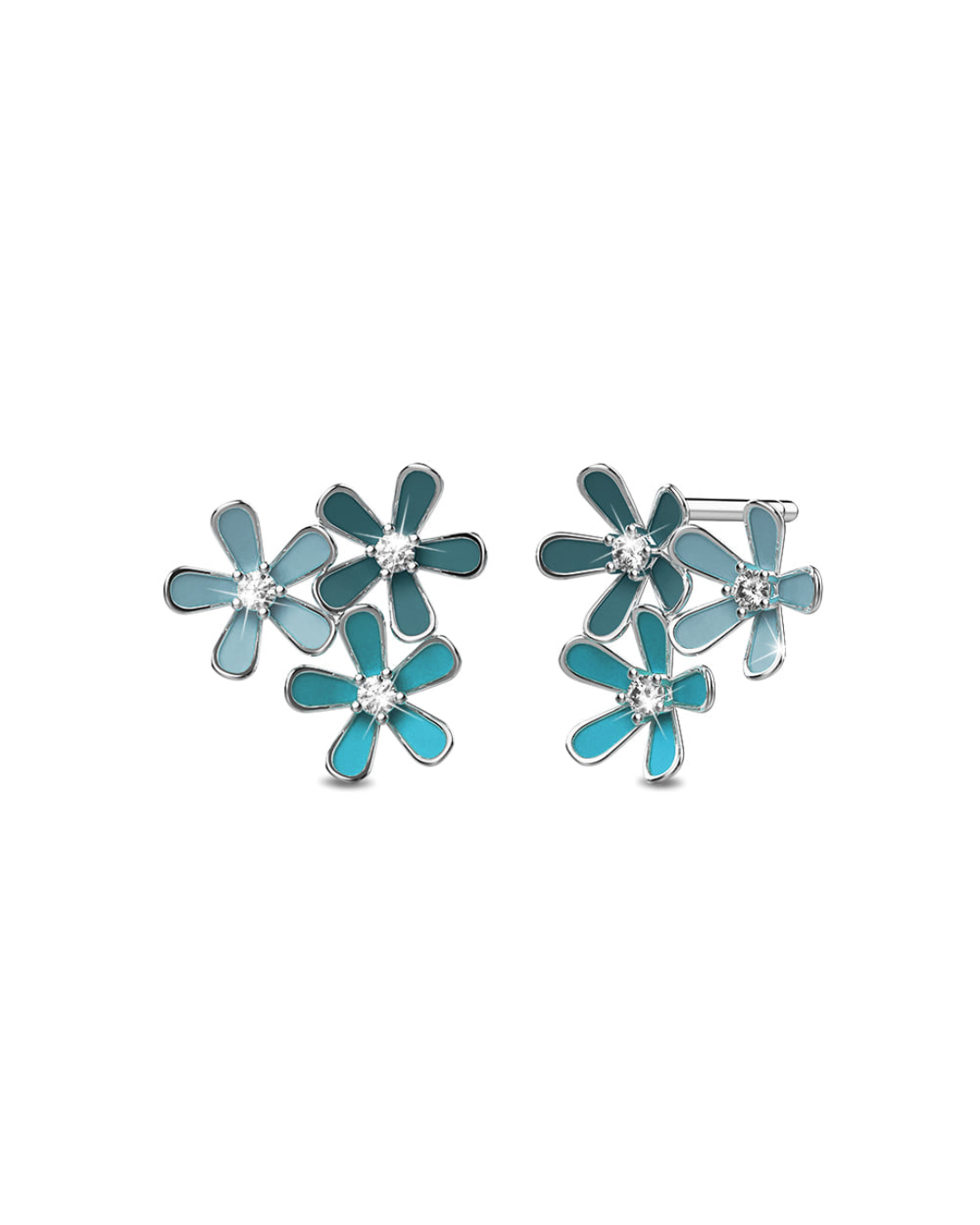 Petalia Turquoise Blue Stud Earrings Featured  SWAROVSKI® Crystals in White Gold