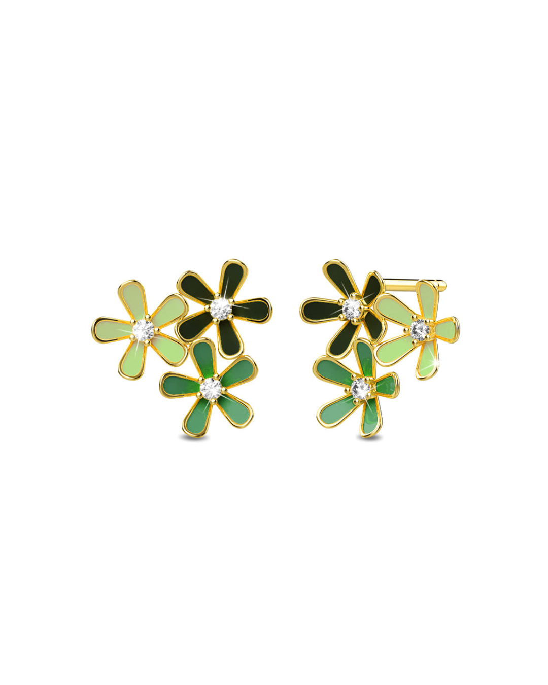 Petalia Olive Green Stud Earrings Featured  SWAROVSKI® Crystals in Gold