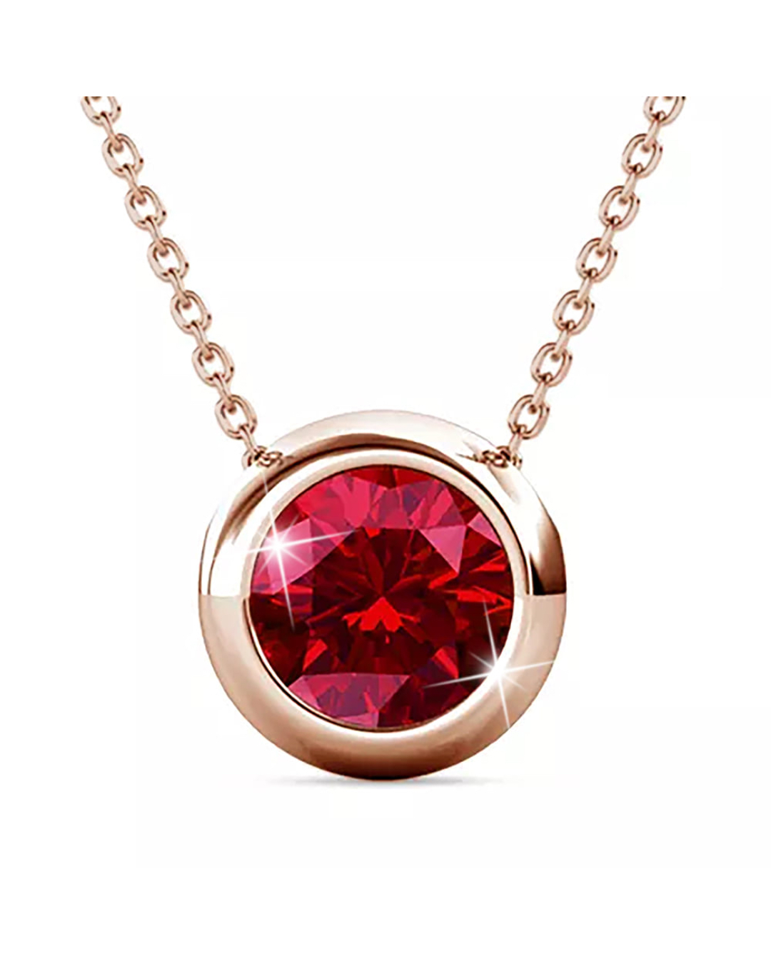 Opulence Pendant Necklace Embellished with Ruby  SWAROVSKI® Crystals in Rose Gold