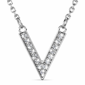 Luxury V Shaped Pendant Necklace in White Gold Embellished with SWAROVSKI® Crystals