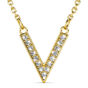 Luxury V Shaped Pendant Necklace in White Gold Embellished With SWAROVSKI® Crystals in Gold