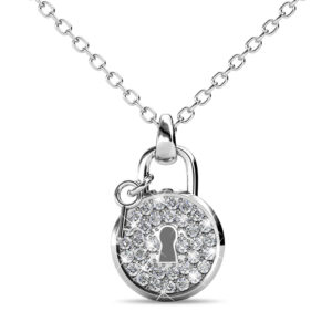 White Gold Pave Set Padlock Necklace Embellished with SWAROVSKI® Crystals