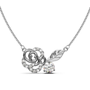Rose Petal Pendant Necklace in White Gold Embellished with SWAROVSKI® crystals