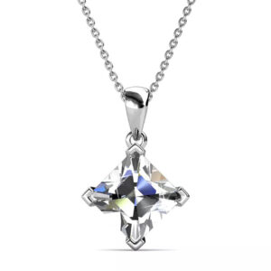 Square-Cut Pendant Necklace Embellished With SWAROVSKI® Crystals in White Gold