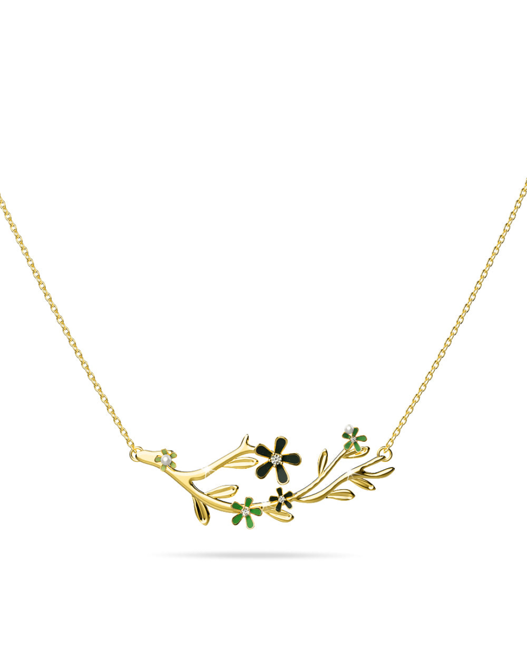 Petalia Olive Green Necklace Featured  SWAROVSKI® Crystals in Gold